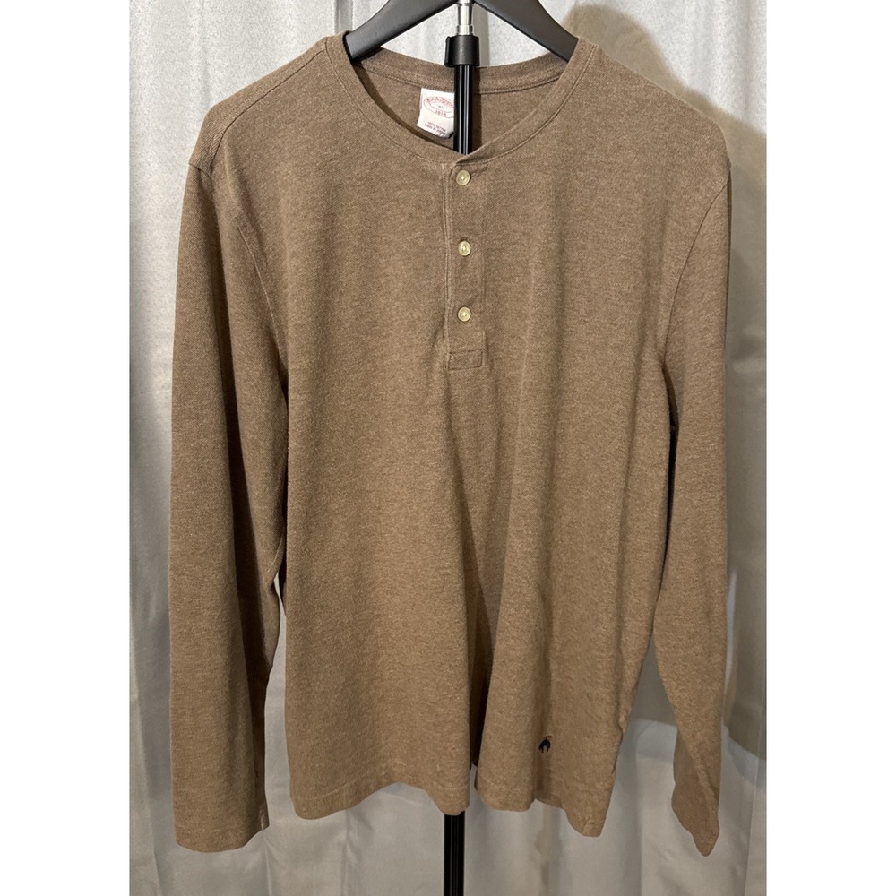 Brooks Brothers 1818 Henley Shirt Mens XL Brown Long Sleeve 100% Cotton Casual
